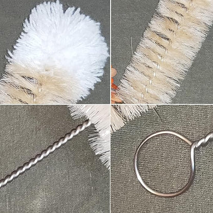 NewFerU Stainless Steel Soda Bottle Cleaning Brush in Natural Boar Bristle Wool Tip Long Handle, Flexible Bendable Thick Wire Cleaner for Narrow Neck Water Baby Bottles Straw Pipe Tube Flask (Big)
