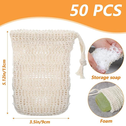 Molain Soap Bag, 50 Pack Natural Sisal Soap Saver, Bar Soaps Pouch for Exfoliating, Foaming, and Drying Soaps Bars