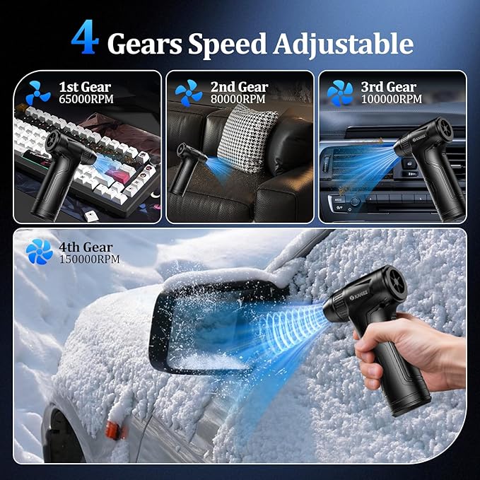 Mini Compressed Air Duster,160000RPM Portable Electric Air Duster,4-Gear Speed Wind with Type-C for Fast Charging,Suit for Home Cleaning,Cleaning Car,Sofa,Keyboards, Yard Leaves, Snow,Camping