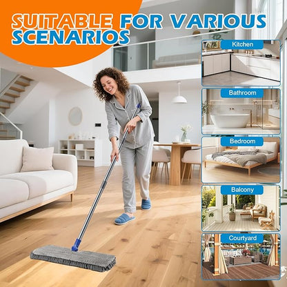 Mops for Floor Cleaning, Masthome Flat Dust Mop with 4 Reusable Pads, 2-Sided Microfiber Dust Mop for Wet & Dry Use, Flat Flip Mops for Hardwood, Laminate, Vinyl,Kitchen, Tile -1 Scraper
