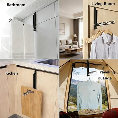 Over The Door Hooks, Double Folding Portable Over The Door Drying Rack for Small Space, Laundry Bathroom Bedroom Closet Travel Storage and Drying (1Pack, Black)