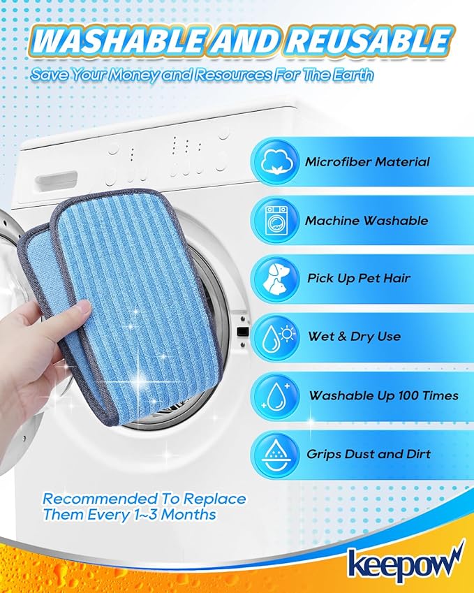 KEEPOW 4PACK Reusable Microfiber Mop Pads Compatible with Wagner 905e, 915e & 925e Steamers, Steam Mop Pads Compatible with TVD/STEAMBOT & Other Steamer Mop, Double-Sided Use (Mop is Not Included)