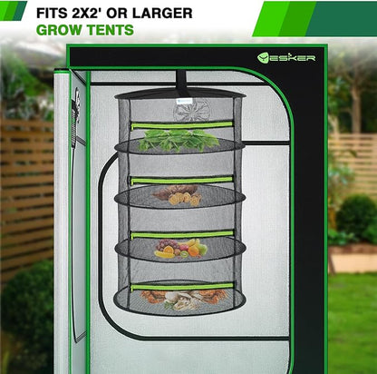 Yesker 4 Layer Herb Drying Rack Hanging Mesh Net Foldable Plant Drying Racks 24" w Green Zipper Pruning Shears Hook Dryer Hanging Rack for Herbs Seed Bud Fruit Clothes Grow Tent Closets Garden Outdoor