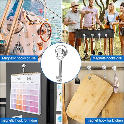 LOVIMAG Hooks, 30lbs+ Magnetic Magnet Hook 2025 Cruise Cabin Ship Essentials Heavy Duty Strong Refrigerator Fridge Hanging for Classroom Beach Vacation Kitchen Grills Home Mug Hanger (12 Pack), Silver