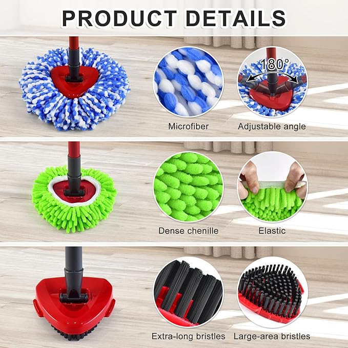 Mop Head Replacement for O Cedar, Spin Mop Replacement Head for Ocedar Easywring 2 Tank System, Mop Heads Includeds 4 Mop Replacement Heads , 1 Spin Scrub Brush & 1 Base