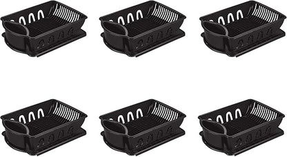 Sterilite Large 2 Piece Sink Set, with Drainboard for Drying, Holds Clean Dishes in the Kitchen such as Plates, Cups, and Silverware, Black, 6-Pack