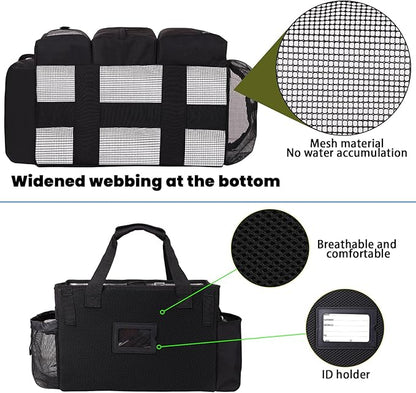 Large Wearable Cleaning Caddy Bag with Detachable Divider, Cleaning Organizer with Handles, Cleaning Supply Tote with Adjustable Shoulder Strap&Waist Belt for Cleaners & Housekeeper (Black)