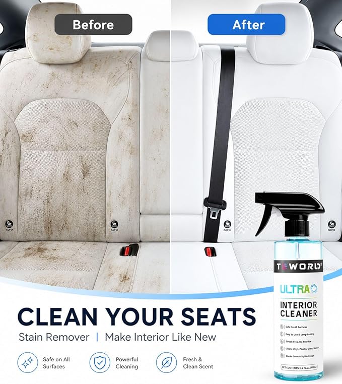 Tesla Seat Cleaner & Stain Remover, Tesla Interior Cleaner for White & Black Vegan Leather | Tesla Model Y Juniper Accessories 2026 & Tesla Model 3 Accessories, S/X/Cybertruck (Ice Blue)