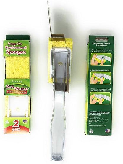 Arrow Home Products Dish Sponge w/Soap Dispenser Handle & 4 Refill Sponges - Fillable Dish Wand for Quick, Convenient Cleaning - Made in USA - Easy to Refill, Built-in Scrubber, for Dishes & Pans