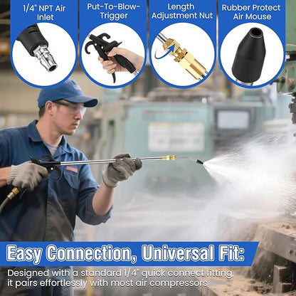 High Pressure Air Blow Gun, Extension Long Air Nozzle Blower Wand Fit 1/4" NPT Inlet & Lever Grip, Heavy Duty Industrial Blow Gun Pneumatic Tool for Radiator Compressor Attachment(2 Pcs,27-42 Inch)