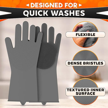 ALPENKOK Silicone Dishwashing Gloves with Scrubber – Non-Slip Silicone Gloves wor Washing Dishes | Household Use