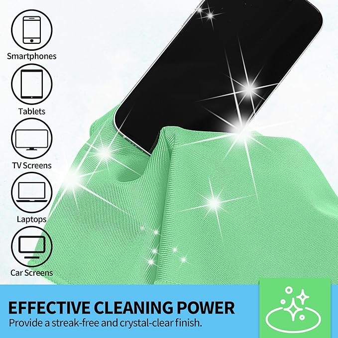 Microfiber Cleaning Cloth, 12 Pack Window Glasses Cleaning Cloth, Reusable Lint-Free Streak Free Polishing Cloth Wipes for Stainless Steel, Eyeglass, Mirror, Screen & Lense, Sage Green