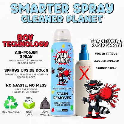 Stain Remover Spray | Non-Toxic Stain Remover Family Safe Formula | Bag-On-Valve 360° Continuous Spray Bottle | Cleaner for Clothes, Upholstery, Carpet & Car Seats 4.2 Oz, (Pack of 3)