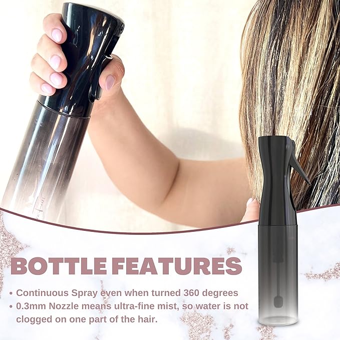 heatless curler companion set - 3pc set w/bamboo brush, rat tail combs & hair mister spray bottle | Natural Bamboo hair brush & Wooden Comb w/fine mist spray bottles (Black Silver)