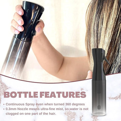 heatless curler companion set - 3pc set w/bamboo brush, rat tail combs & hair mister spray bottle | Natural Bamboo hair brush & Wooden Comb w/fine mist spray bottles (Black Silver)