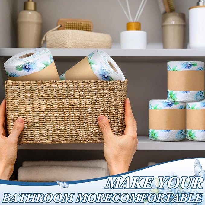 FuWeave 60 Pack Reusable Toilet Paper Washable Soft Bidet Towels Bulk Gifts Paperless Rolls Flannel Cotton 12'' x 4.3" Family Cloth Wipes Bathroom Napkins with Cardboard (Hydrangea)