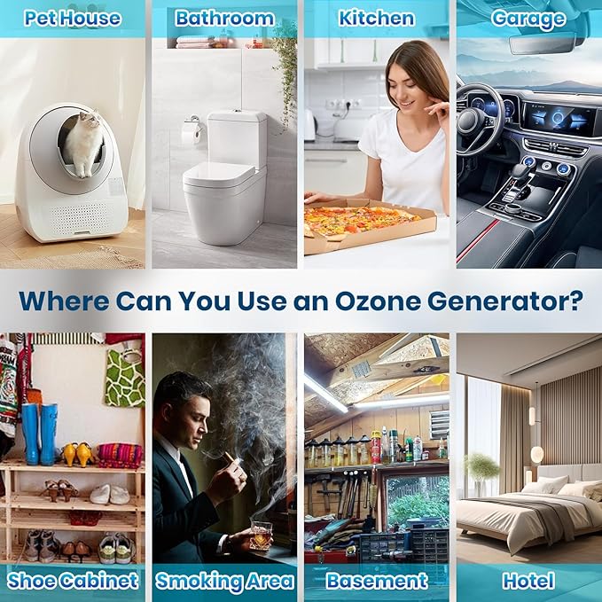 Ozone Odor Eliminator for Strong Odor 10,000mAh Rechargeable Cat Litter Deodorizer Dog Poof Odor Removal Ozone Air Purifier for Bedroom Toilet Kitchen Pets Shoe Smoke Car Formaldehyde Air Freshener