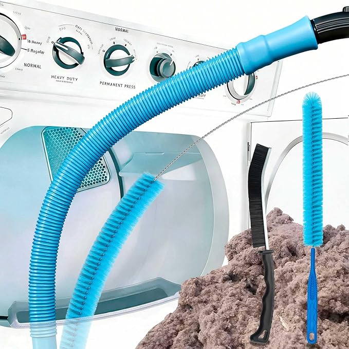 Dryer Vent Cleaner Kit, 5-Piece Professional Cleaning Kit with Flexible Dryer Vent Brush, Lint Remover Tool & Universal Vacuum Attachment for Duct, Hose, Pipe and Lint Trap - Safe & Efficient
