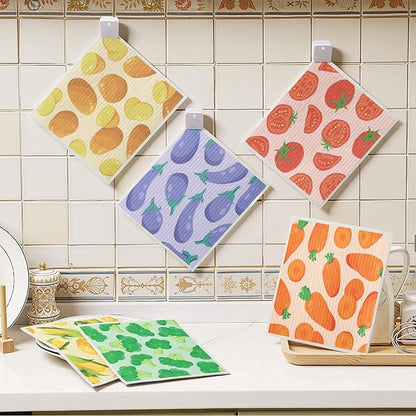 Homaxy Swedish Dishcloths for Kitchen, 6 Pack Vegetable Reusable Paper Towels with Clips, Absorbent Cellulose Sponge Dish Cloths for Washing Dishes, Non-Scratch & Odor-Free Dish Rags