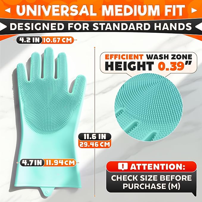 ALPENKOK Silicone Dishwashing Gloves with Scrubber – Non-Slip Silicone Gloves wor Washing Dishes | Household Use