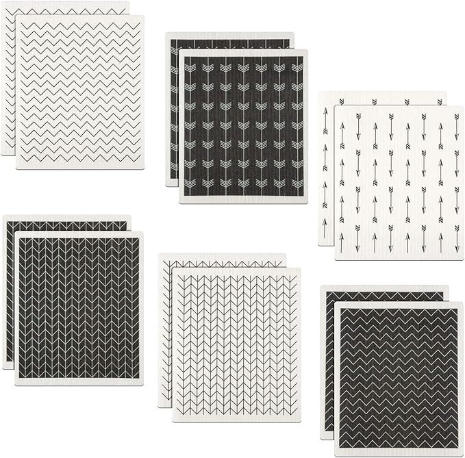 Boao 12 Pack Swedish Kitchen Dishcloths Absorbent Cellulose Sponge Cloth Reusable Cleaning Cloths No Odor Dish Towels for Kitchen, 6 Styles