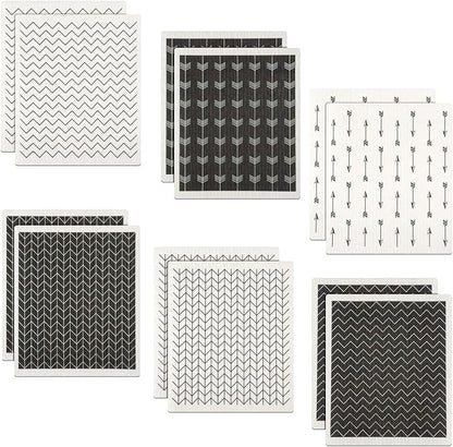 Boao 12 Pack Swedish Kitchen Dishcloths Absorbent Cellulose Sponge Cloth Reusable Cleaning Cloths No Odor Dish Towels for Kitchen, 6 Styles