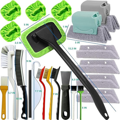 21Pcs Small Cleaning Brush Set for Car Glass & Gap Crevice Cleaning - Window/Door Tracks, Bathroom Sink, Mirrors, Window Sills, Sliding Doors, Shower Door Tracks