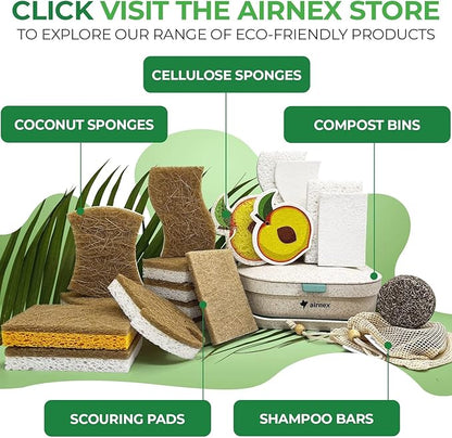 AIRNEX Collapsible Small Compost Bin with Lid - 1 Gallon Compost Bucket Food Waste Caddy Made of Wheat Straw - Odorless Counter Top Compost Bin for Kitchen with 20 Compost Bags and 2 Carbon Filters