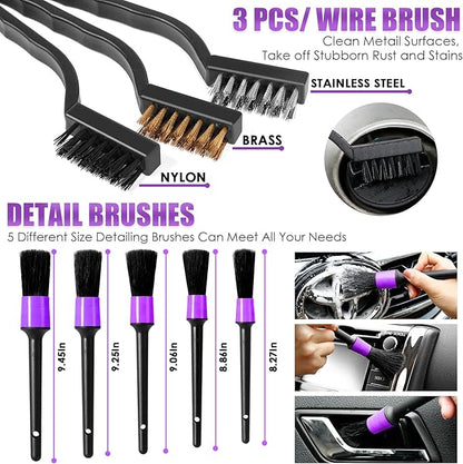 17PCS Car Cleaning Kit, Purple Car Interior Detailing Kit with High Power Handheld Vacuum, Detailing Brush Set, Windshield Cleaner, Cleaning Gel, Complete Auto Accessories for Women Gift