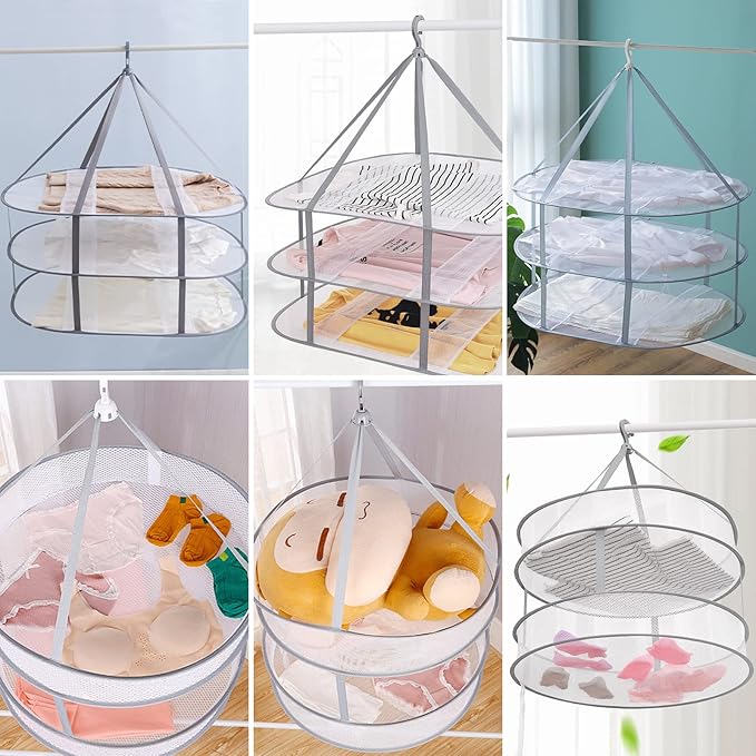 2-Tier Folding Mesh Clothes Hanging Dryer, Sweater Drying Rack, Large Laundry Drying Rack, Lay fold Flat Dry Hanger, Mesh Clothes Hanging Dryer - L(2Tier)