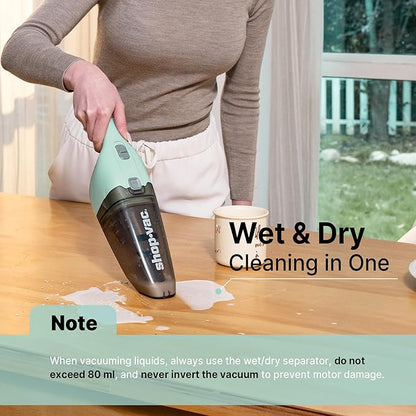 Shop-Vac Wet/Dry Handheld Vacuum, Powerful Small Vacuum Cordless Rechargeable, Wall-Mounted Hand Vac with Crevice Tool, Portable Vacuum for Home & Car, Lightweight & Compact, Green