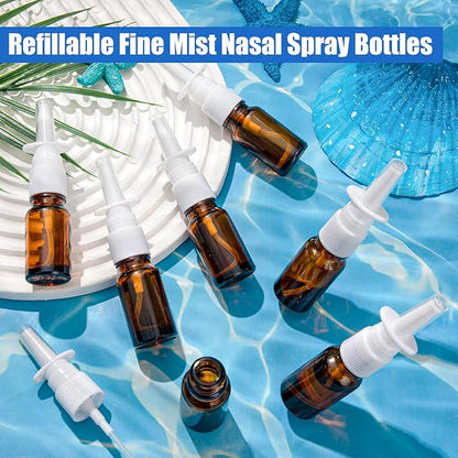 10 Pcs Nasal Spray Bottle, 10ML/0.35OZ 6 Pcs Refillable Fine Mist Glass Empty Nasal Spray Bottle with 2 Funnels and 2 Labels