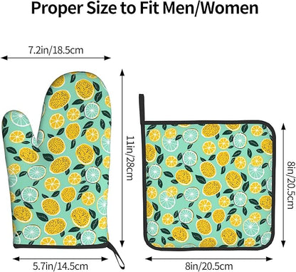 Lemon Pot Holders and Oven Mitts - Summer Teal Lime Refreshing Oven Glove Hot Pads for Kitchen Chef Gifts for Cooking Lover Cooks
