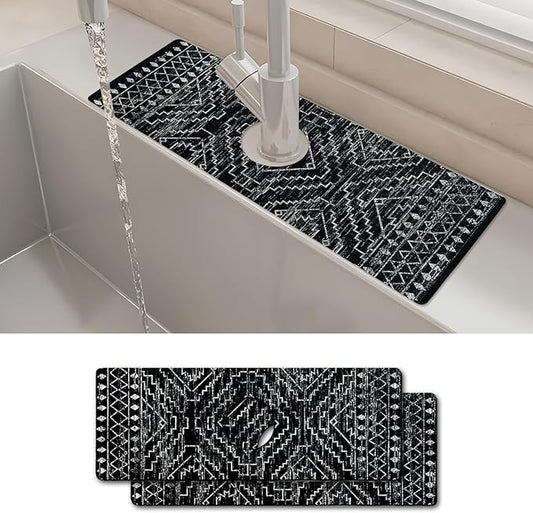 2PCS 15" X 5.5" Kitchen Sink Splash Guard Faucet Mat Aztec Super Absorbent Fast Drying Faucet Guard & Draining Mat Sink Splash Guard Behind Faucet for Kitchen, Bathroom