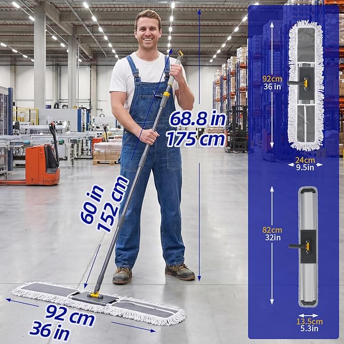 36" Commercial Dust Mops for Floor Cleaning, Masthome Professional Industrial Mop with 3 Pads, Heavy Duty Commercial Mop with 62'' Long Handle,Large Floor Mops for Office Garage Warehouse Factory Mall