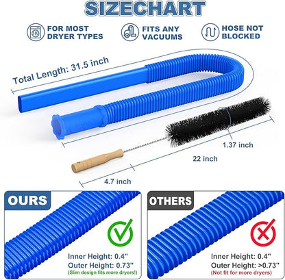 PetOde 2 Pieces Dryer Vent Cleaner Kit - Upgraded Vacuum Hose Attachment Compatible with Most Vacuum Cleaner, Flexible Dryer Lint Brush, Quickly Lint Remove, Deep Blue