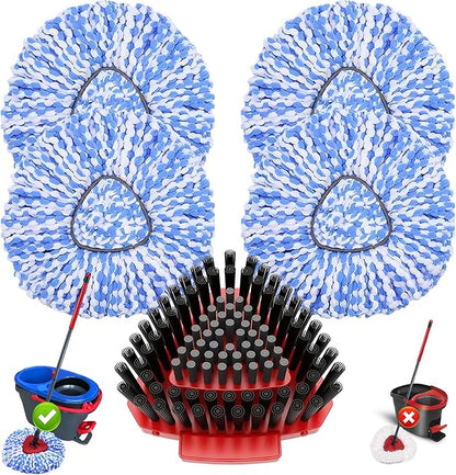 Fatmass 5 Pack Spin Mop Replacement for O Cedar RinseClean 2-Tank System,Include 4 Mop Replace Heads + 1 Upgrade Scrubber Brush, 100% Microfiber Mop Refills Deep Cleaning Machine Washable