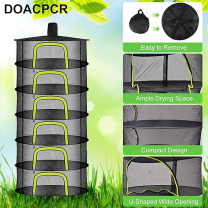 6 Layer Herb Drying Rack, Herb Drying Rack Hanging Mesh, Foldable Plant Drying Net With U-Shaped Zipper, Garden Shears, Hooks, For Drying Herbs Plants, Flowers, Fruits, Food, Clothes(6 Layers-23.62'')
