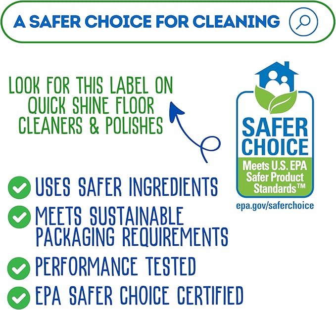 Quick Shine Hardwood Floor Cleaner & Wood Floor Polish w/Plant-Derived Carnauba 27oz Bottles,Removes Scratches,Safer Choice,A Clean That Can Be Seen,(Pack of 4)