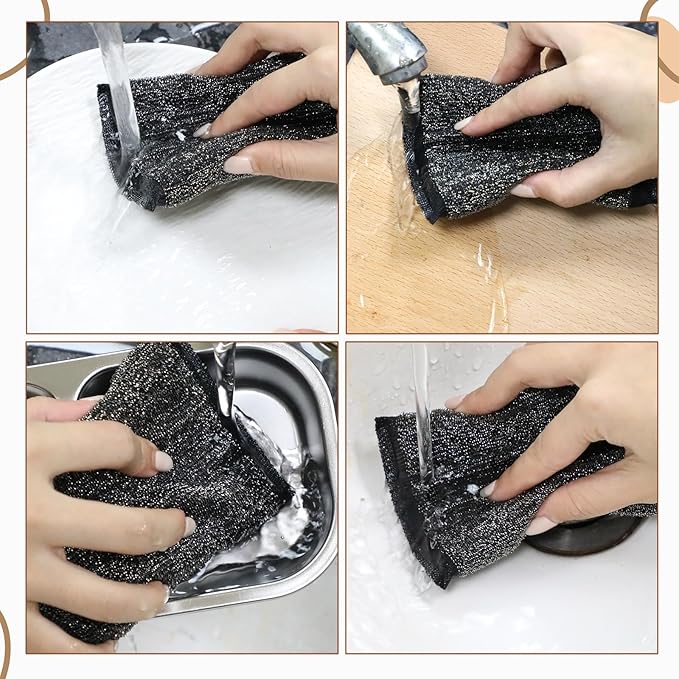 Steel Wool Scrubber 6 Pack Steel Wool Scrub Sponges Kitchen Reusable Metal Dish Scrubber for Dishes Pots Pans Black