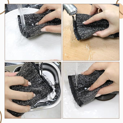 Steel Wool Scrubber 6 Pack Steel Wool Scrub Sponges Kitchen Reusable Metal Dish Scrubber for Dishes Pots Pans Black