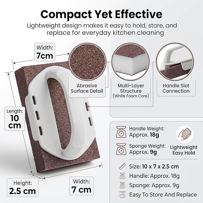 Magic Cleaning Sponge Nano Carborundum Emery Scrubber, Heavy Duty Kitchen Scrub Pad, Rust Remover with Handle, Eraser for Pots Pans Stainless Steel BBQ Grill Stove Grease Stains