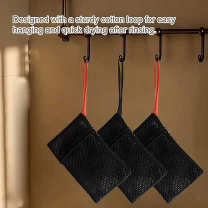 2 Pack Soap Bag Gentle Exfoliating,Bar Soap Pouch Saver Pocket,Body Scrubber Shower Bath Sponge Loofah (Black)