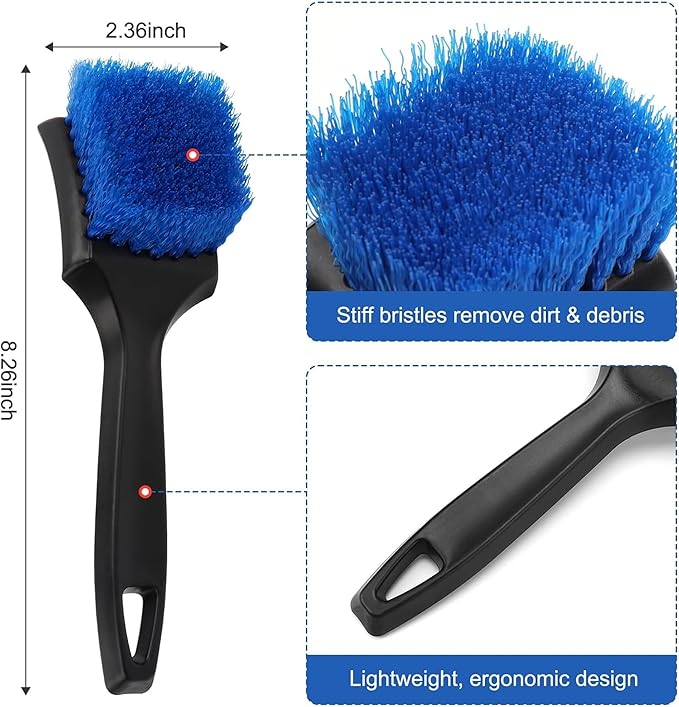 3Pcs Wheel Brush Kit, Soft Stiff Bristle Car Wheel Cleaner Brush for Tire & Rim Cleaning, Safe for Cars, Trucks, SUVs, Motorcycles, RVs - Ideal for Car Detailing (3)
