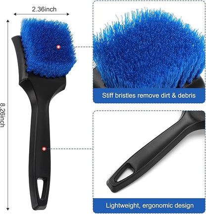 3Pcs Wheel Brush Kit, Soft Stiff Bristle Car Wheel Cleaner Brush for Tire & Rim Cleaning, Safe for Cars, Trucks, SUVs, Motorcycles, RVs - Ideal for Car Detailing (3)