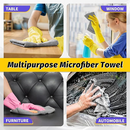 Microfiber Cleaning Cloth, 100 Pack Cleaning Rags Microfiber Towel Bulk Absorbent Lint-Free WashCloths, All-Purpose Towels for Cars, Shop, Automotive, Garage, Home Kitchen 11.5"*11.5", Grey
