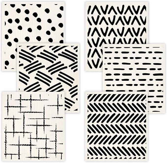 Swedish Dishcloths for Kitchen,6 Pack Black Minimalist Swedish Dish Towels,Cellulose Sponge Cloths,Non Scratch Reusable Paper Towels Biodegradable and Reusable Kitchen Dish Rags