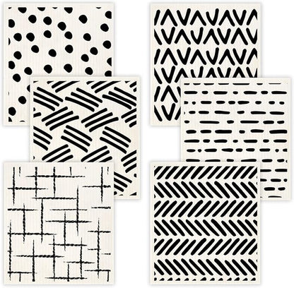 Swedish Dishcloths for Kitchen,6 Pack Black Minimalist Swedish Dish Towels,Cellulose Sponge Cloths,Non Scratch Reusable Paper Towels Biodegradable and Reusable Kitchen Dish Rags