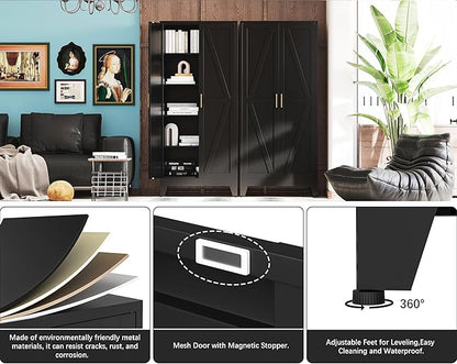 71" H Metal Garage Storage Cabinets,Broom Closet Storage Cabinet,Utility Cabinet,Black Storage Cabinets