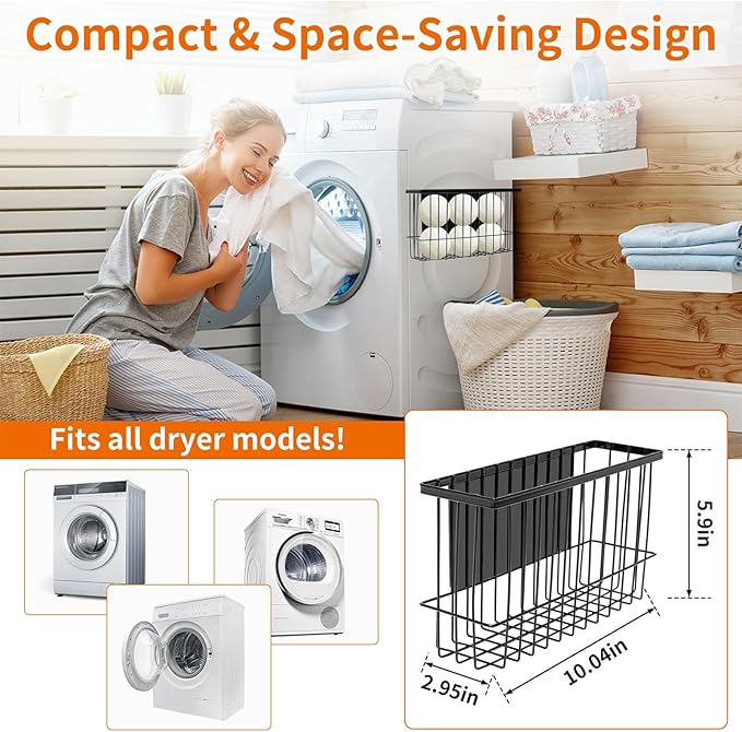 Magnetic Dryer Ball Storage for Laundry Room, Magnetic Lint Bin Basket Organization Storage, Iron Built-in Magnet Dryer Ball Holder Basket Fridge Container for Laundry Room Organizer